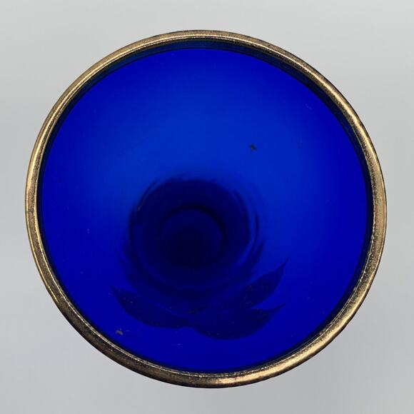 Vintage Bohemian Czech Cobalt Hand Painted Enamel Flowers Bud Vase - Picture 4 of 9